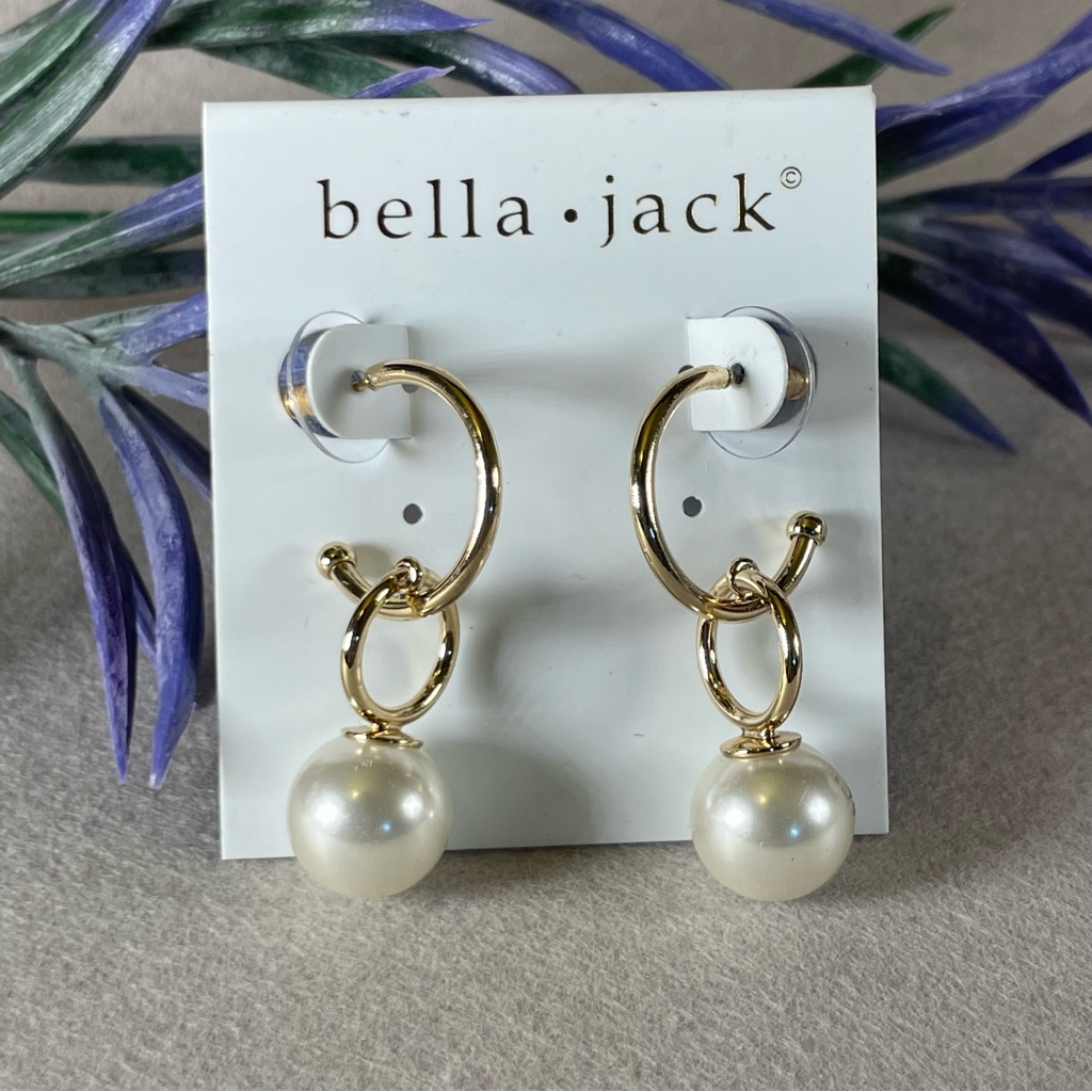 Bella Jack Hoop Faux Pearl Gold Tone Earrings